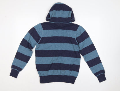 Next Men’s Blue Striped Hooded Pullover Jumper S Cotton Knit