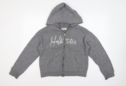 Hollister Women Grey S Full Zip Hooded Logo Fleece Hoodie