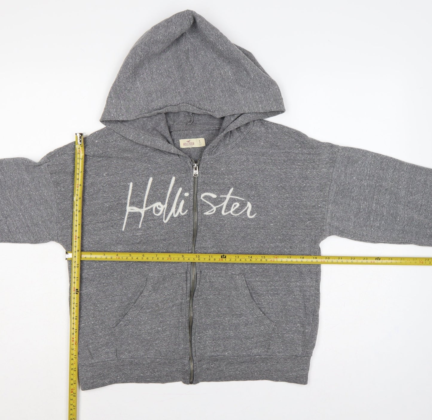 Hollister Women Grey S Full Zip Hooded Logo Fleece Hoodie