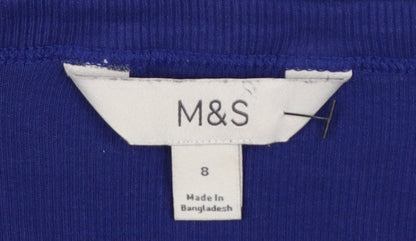 Marks and Spencer Women’s Blue Size 8 Ribbed V-Neck Henley Top