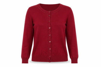 Marks and Spencer Women Red UK 12 Button Knit Beaded Cardigan