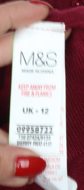 Marks and Spencer Women Red UK 12 Button Knit Beaded Cardigan
