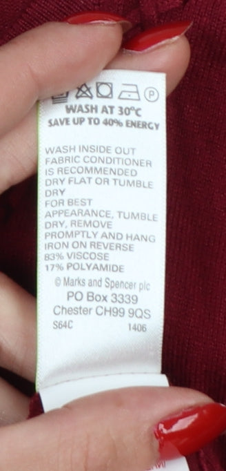 Marks and Spencer Women Red UK 12 Button Knit Beaded Cardigan