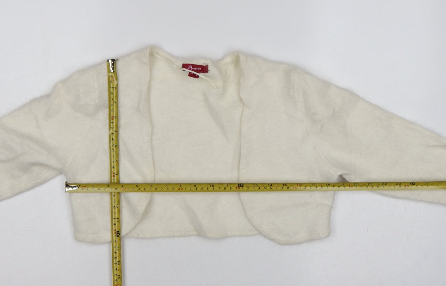 Monsoon Women’s Ivory Angora Blend Open Cardigan UK 14 Long Sleeve