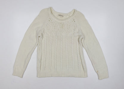 Marks and Spencer Women Ivory UK 12 Cable Knit Round Neck Jumper