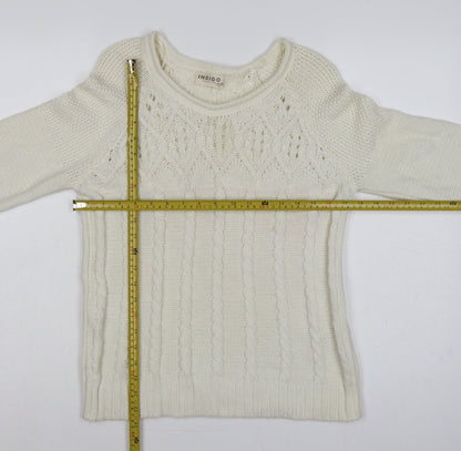 Marks and Spencer Women Ivory UK 12 Cable Knit Round Neck Jumper