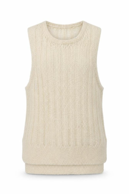 Zara Women Ivory S Sleeveless Knit Sheer Scoop Neck Tank Top