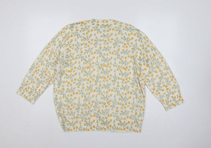 M&Co Women’s Ivory Floral Knit Pullover Jumper UK 20 Cotton