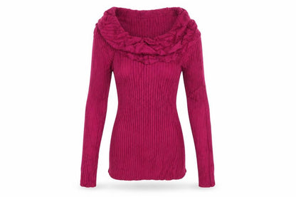 It's Our Time Women Pink L Ribbed Cowl Neck Ruffle Knit Jumper