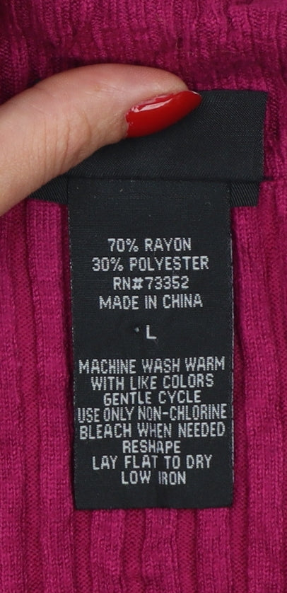 It's Our Time Women Pink L Ribbed Cowl Neck Ruffle Knit Jumper