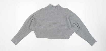 New Look Women Grey M Rib Knit Mock Neck Cropped Jumper
