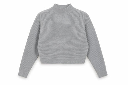 New Look Women Grey M Rib Knit Mock Neck Cropped Jumper