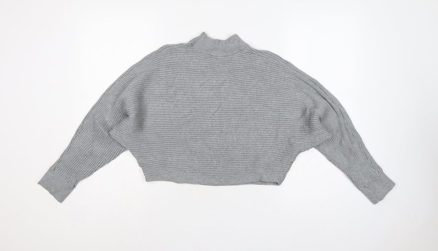 New Look Women Grey M Rib Knit Mock Neck Cropped Jumper