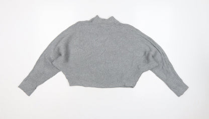 New Look Women Grey M Rib Knit Mock Neck Cropped Jumper