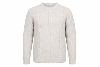 Next Men's Beige L Cable-Knit Crew Neck Cotton Blend Pullover Jumper