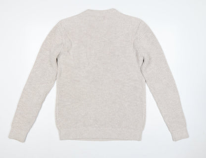 Next Men's Beige L Cable-Knit Crew Neck Cotton Blend Pullover Jumper