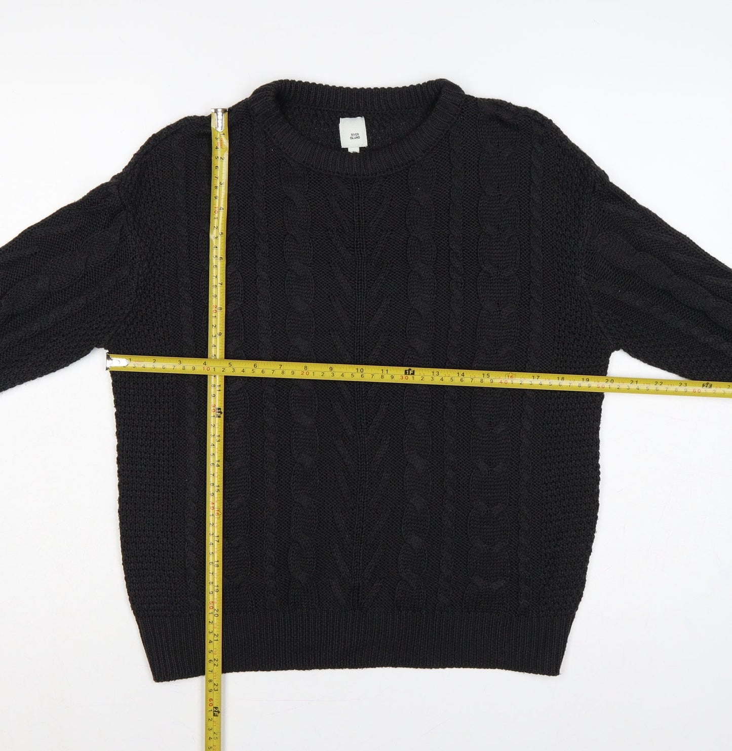 River Island Women Black UK 8 Cable-Knit Crew Neck Pullover Jumper