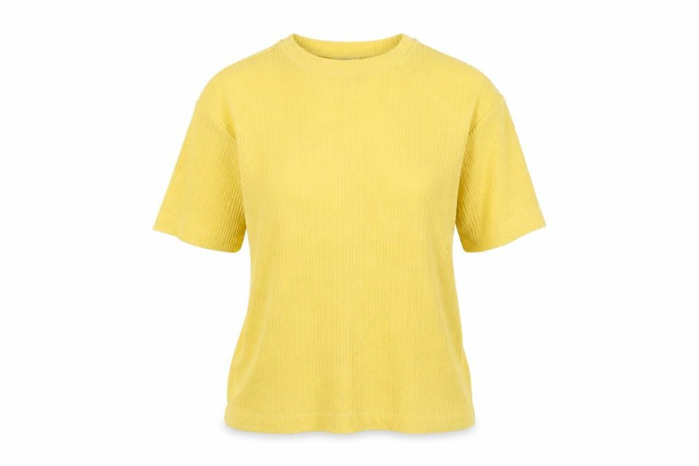 Zara Women Yellow M Short Sleeve Rib Knit Crew Neck Pullover Jumper