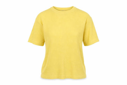 Zara Women Yellow M Short Sleeve Rib Knit Crew Neck Pullover Jumper