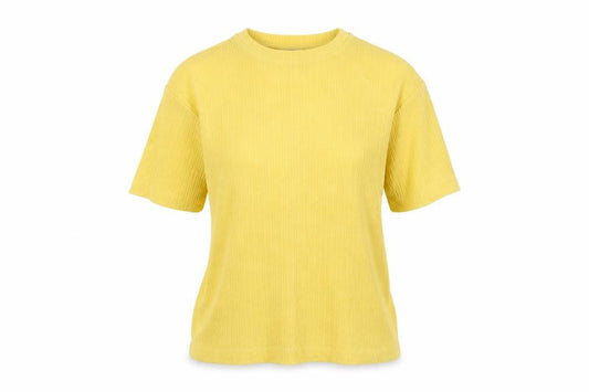Zara Women Yellow M Short Sleeve Rib Knit Crew Neck Pullover Jumper