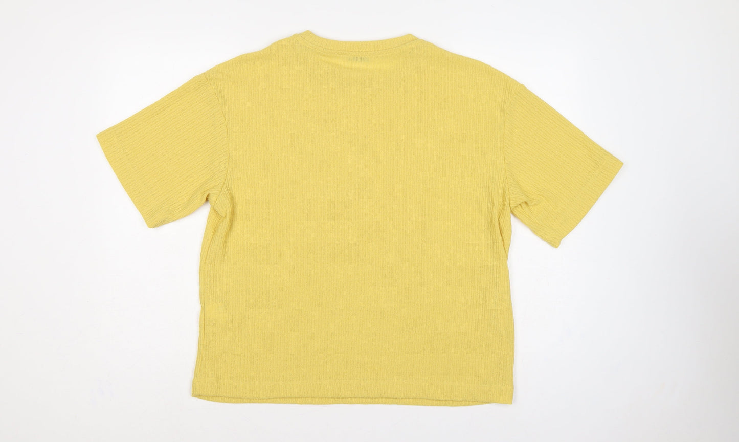 Zara Women Yellow M Short Sleeve Rib Knit Crew Neck Pullover Jumper