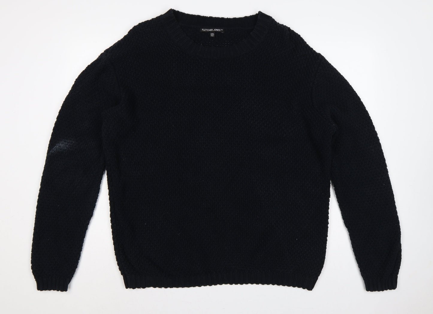 Fletcher Jones Men’s Black 2XL Chunky Knit Cotton Crew Neck Jumper