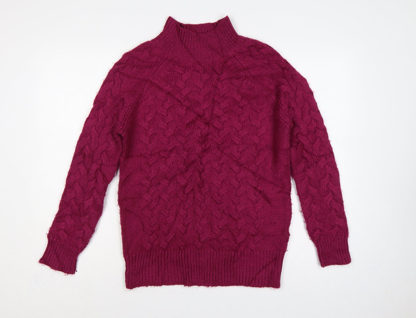 Marks and Spencer Women Red S Cable Knit High Neck Jumper