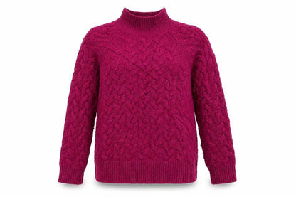 Marks & Spencer Women Red S Cable Knit High Neck Jumper