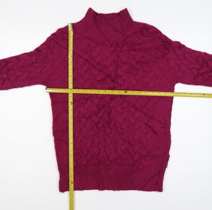 Marks and Spencer Women Red S Cable Knit High Neck Jumper