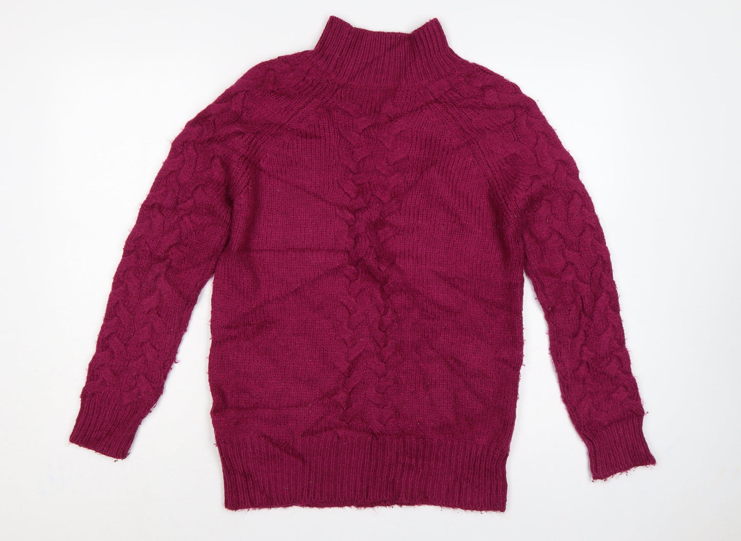 Marks and Spencer Women Red S Cable Knit High Neck Jumper