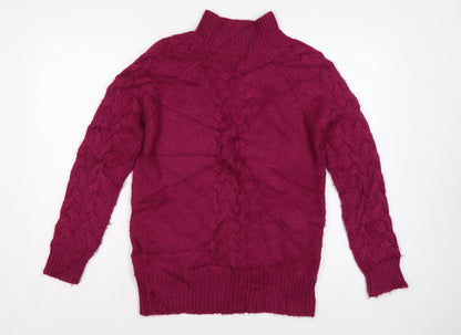 Marks and Spencer Women Red S Cable Knit High Neck Jumper