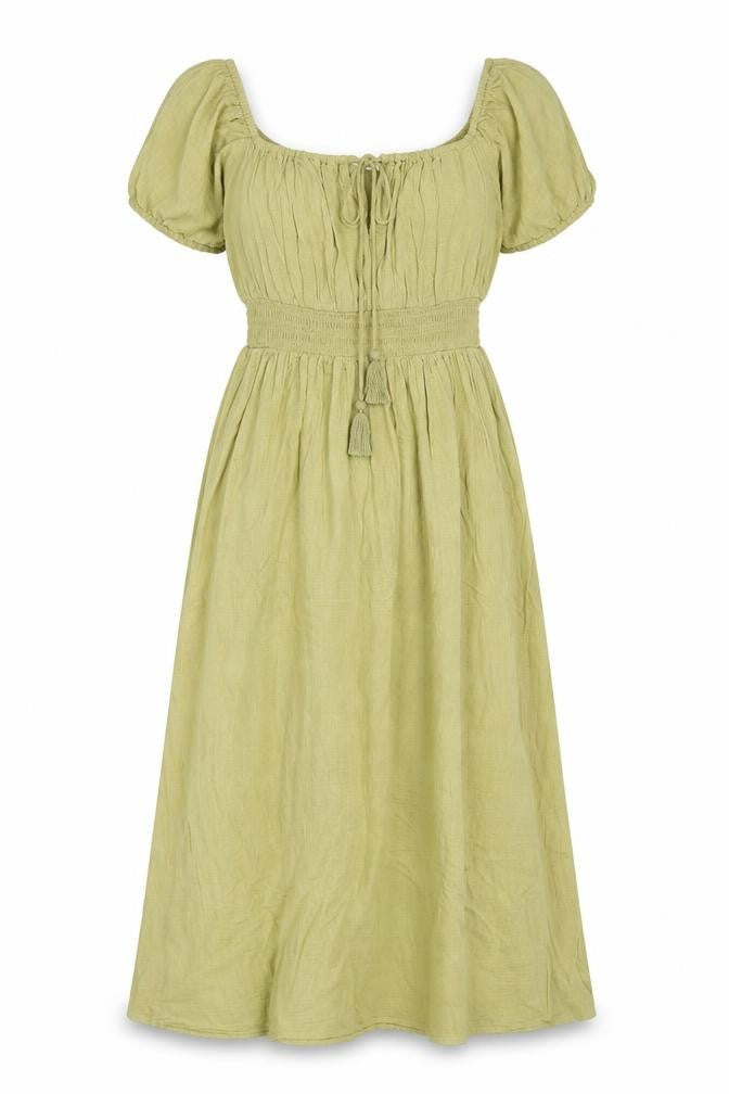 Marks & Spencer Women Green UK 10 Maxi Dress Puff Sleeve Smocked