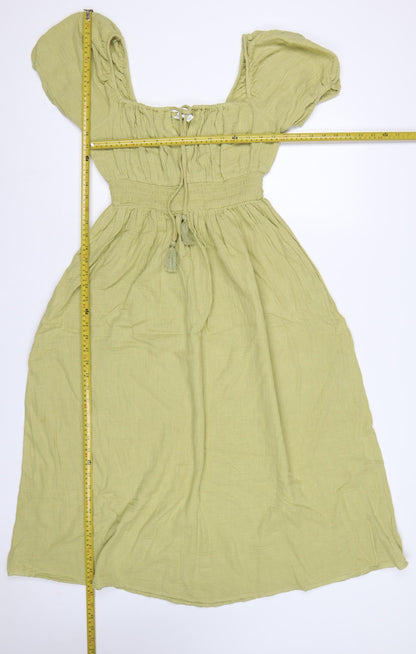 Marks & Spencer Women Green UK 10 Maxi Dress Puff Sleeve Smocked