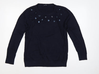 Crew Clothing Company Women's Blue 14 Pullover Sequin Jumper