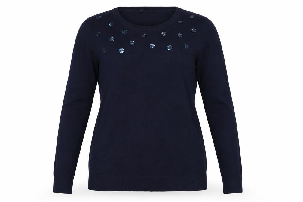 Front view of Crew Clothing Women's Blue 14 Pullover Sequin Jumper