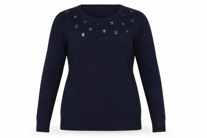 Front view of Crew Clothing Women's Blue 14 Pullover Sequin Jumper