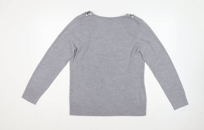 Per Una Women Grey Size 16 Sequin V-Neck Long Sleeve Knit Jumper