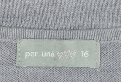 Per Una Women Grey Size 16 Sequin V-Neck Long Sleeve Knit Jumper