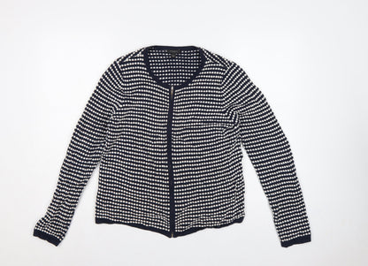 Ann Taylor Factory Women Blue L Full Zip Cotton Striped Cardigan