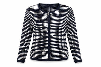 Ann Taylor Factory Women Blue L Full Zip Cotton Striped Cardigan