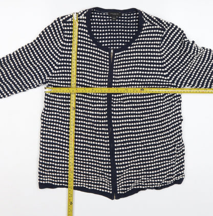 Ann Taylor Factory Women Blue L Full Zip Cotton Striped Cardigan