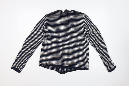 Ann Taylor Factory Women Blue L Full Zip Cotton Striped Cardigan