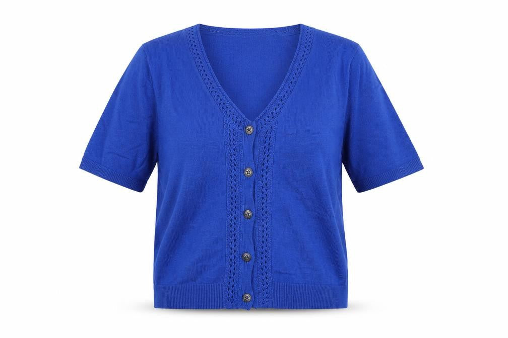 Per Una Women’s Blue UK 10 V-Neck Short Sleeve Cotton Cardigan
