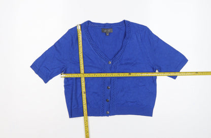 Per Una Women’s Blue UK 10 V-Neck Short Sleeve Cotton Cardigan