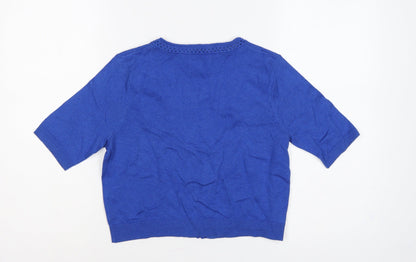 Per Una Women’s Blue UK 10 V-Neck Short Sleeve Cotton Cardigan