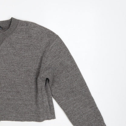 Zara Women Grey M Knit Crew Neck Pullover Sweatshirt Long Sleeve