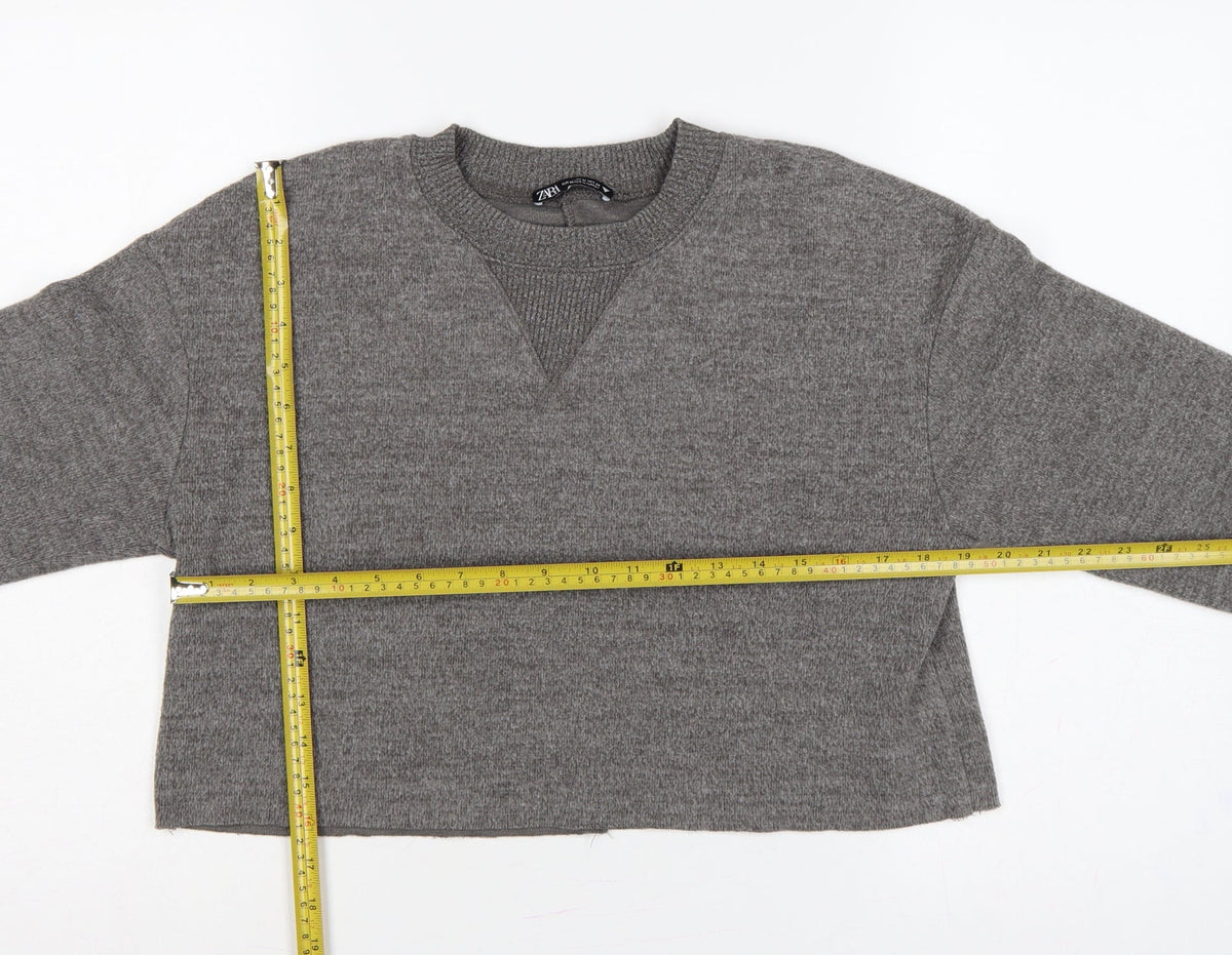 Zara Women Grey M Knit Crew Neck Pullover Sweatshirt Long Sleeve