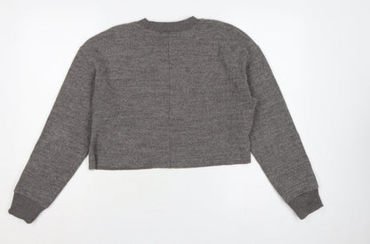 Zara Women Grey M Knit Crew Neck Pullover Sweatshirt Long Sleeve