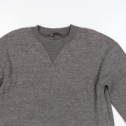Zara Women Grey M Knit Crew Neck Pullover Sweatshirt Long Sleeve
