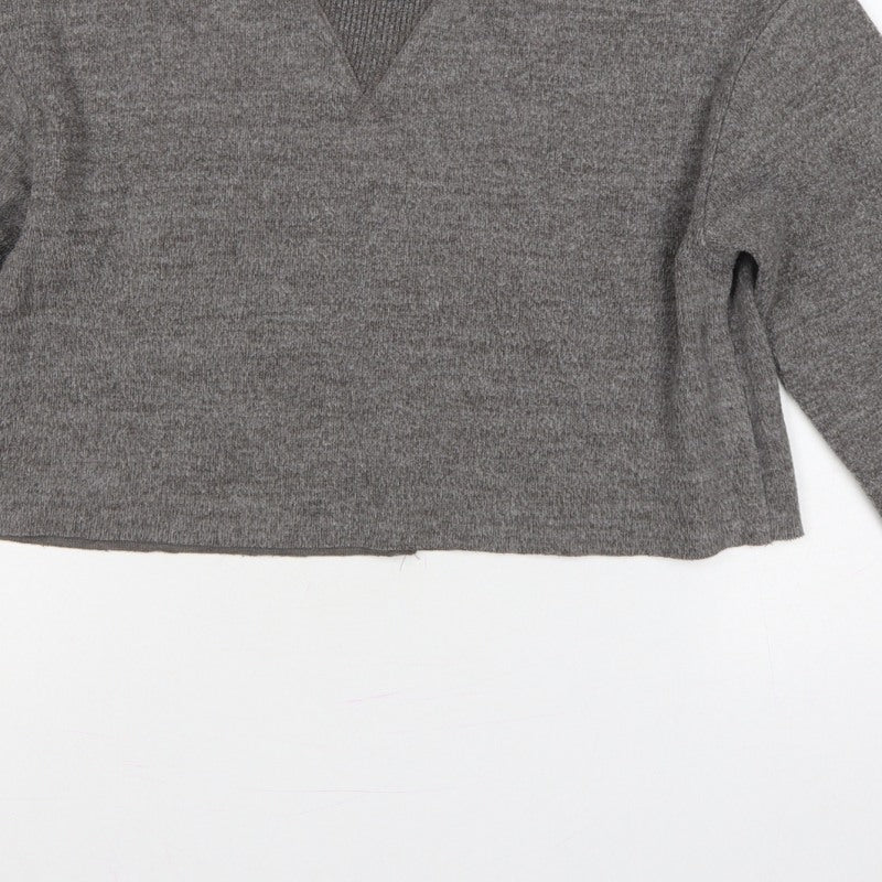 Zara Women Grey M Knit Crew Neck Pullover Sweatshirt Long Sleeve